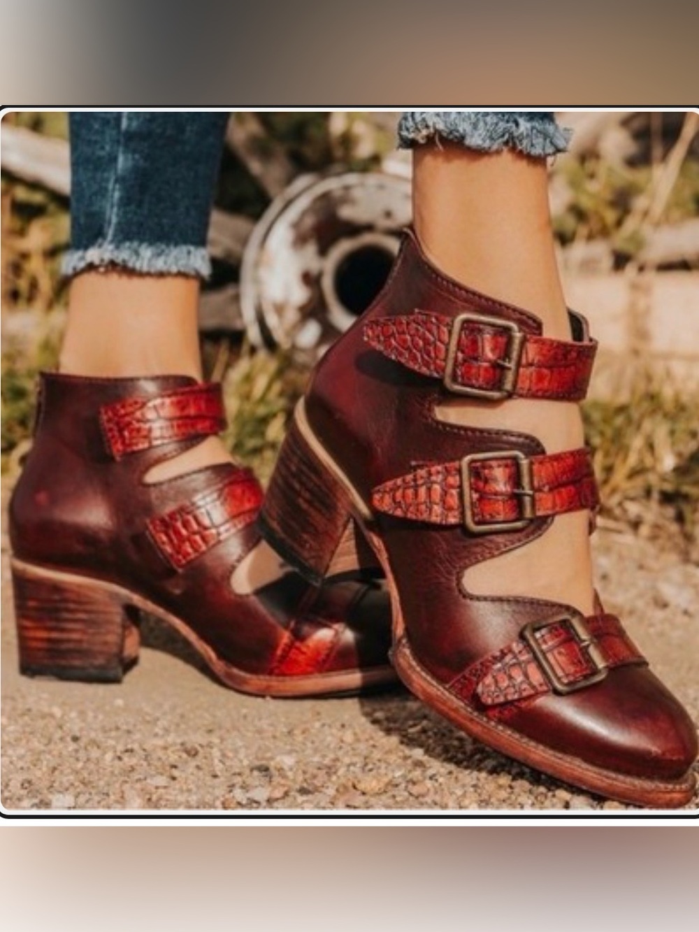 Freebird by Steven Charlotte Buckle Cutout Boots ~ Burgundy